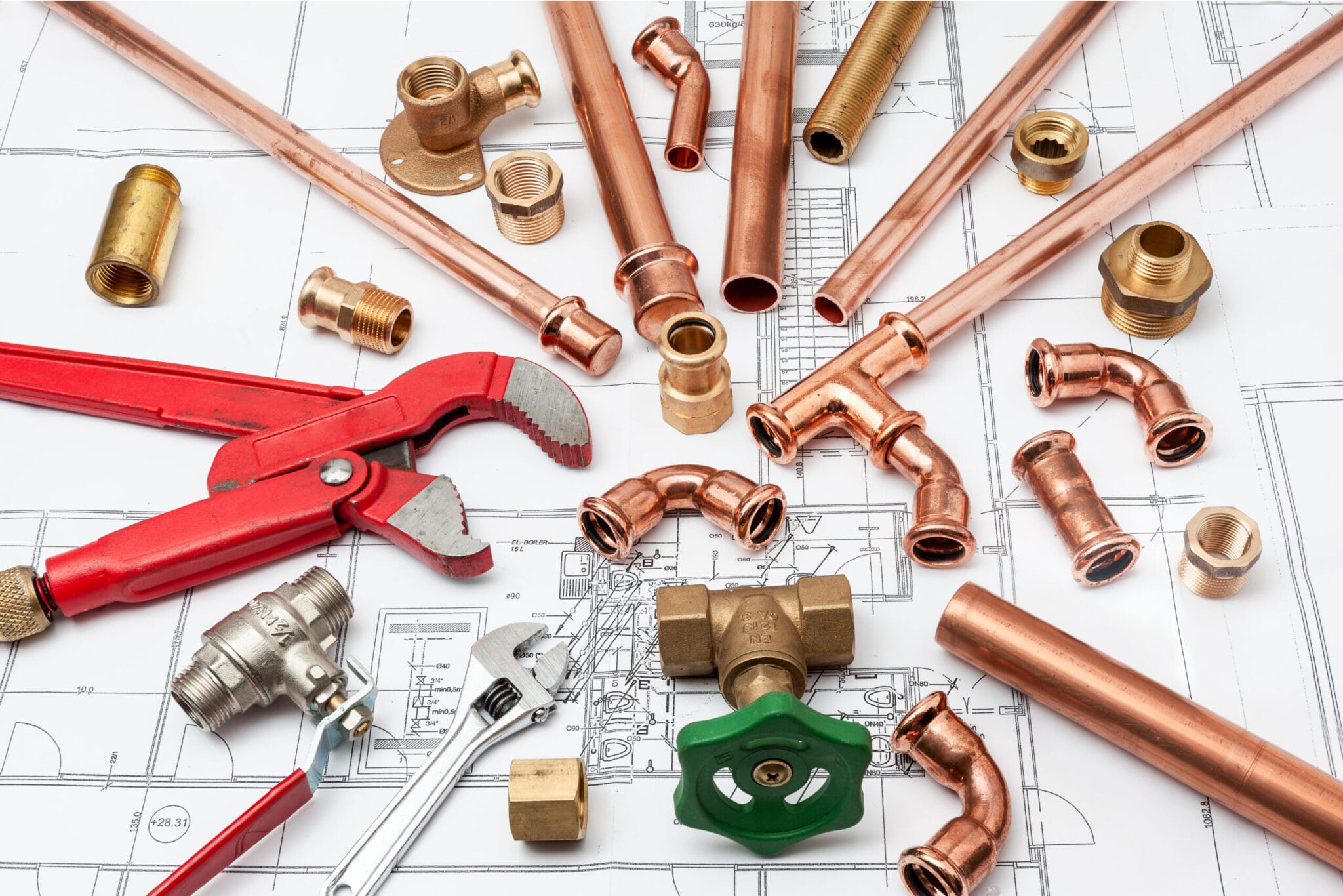 Copper pipe fittings and plumbing parts for Peachtree City, Georgia repairs