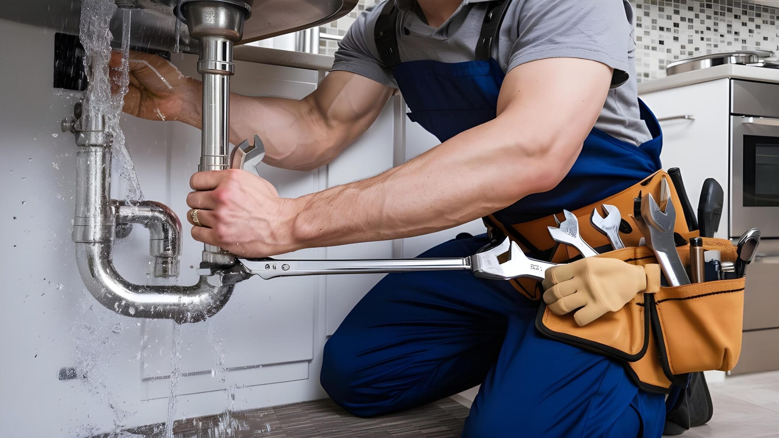 Plumber tightening a residential plumbing pipe in Peachtree City